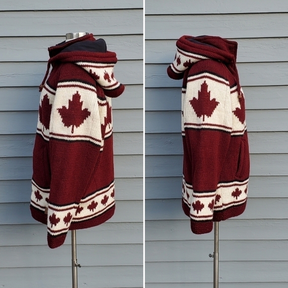 Northern Lifestyle Canadian Flag Maple Leaf Wool Knit Hoodie Coat Jacket Men's L - Picture 4 of 9